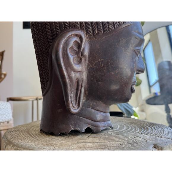 Antique Lakshmi Bust Sculpture Metal Cast Iron? Cambodia Goddess 17”/44cm Huge - Picture 5 of 15